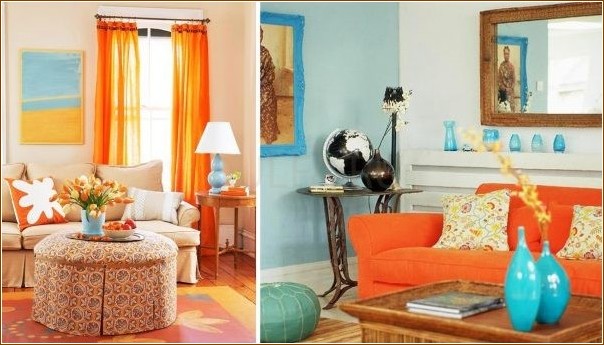 Как сочетать синий и оранжевый цвета в интерьере?