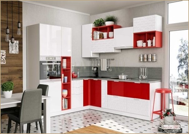Оформляем кухню в красно-белых тонах