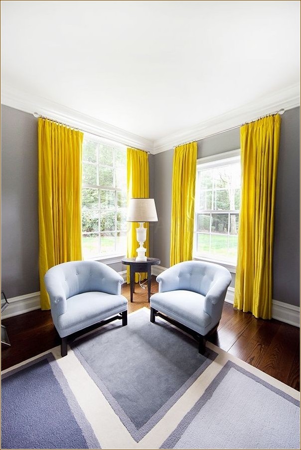 Yellow-gray interior - stylish combination, unusual space