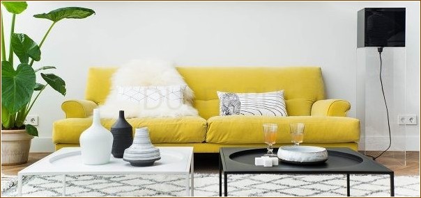 Yellow sofa in your interior. (yellow, sofa, interior) Yellow sofa in your interior