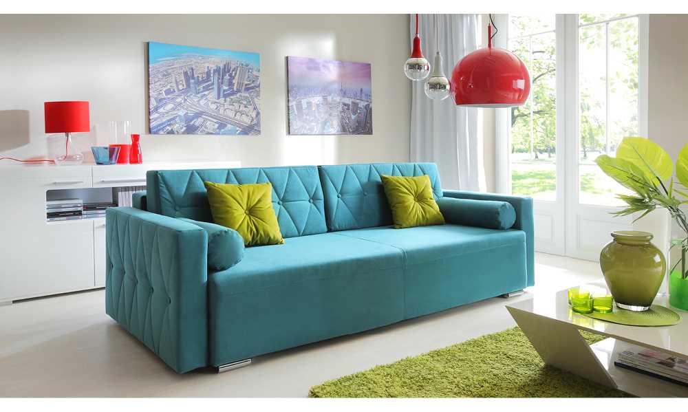 Бирюзовый диван в современном интерьере: типы конструкций и правила использования цвета